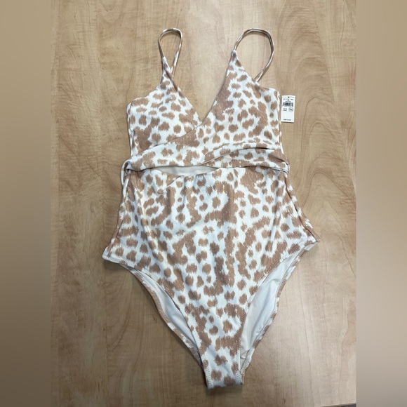 NWT Aerie Leopard LONG Full Coverage Wrap Top One Piece Swimsuit Sz M Long - Picture 3 of 14